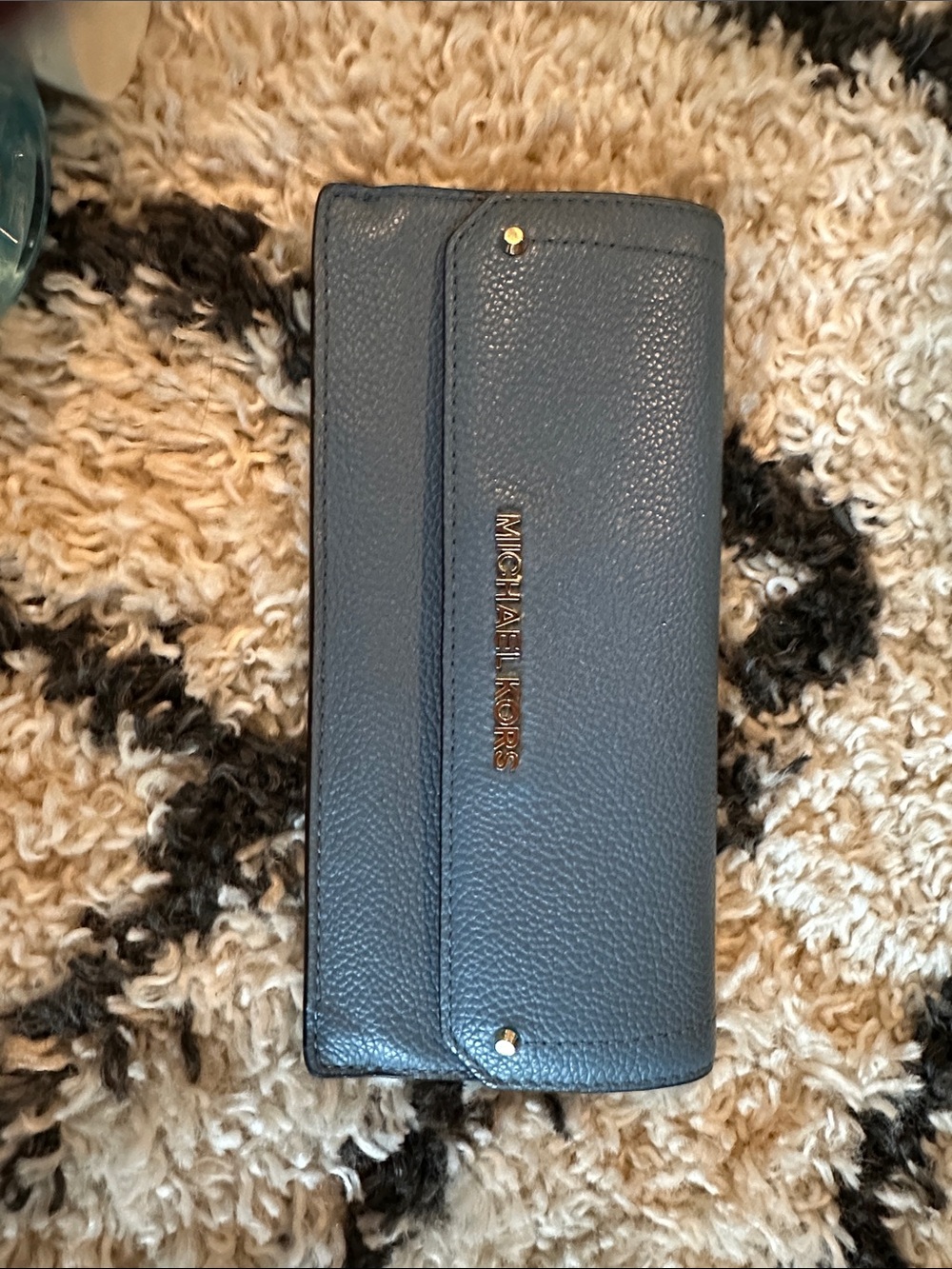 Michael Kors Blue Pebbled Leather Wallet with Gold Logo